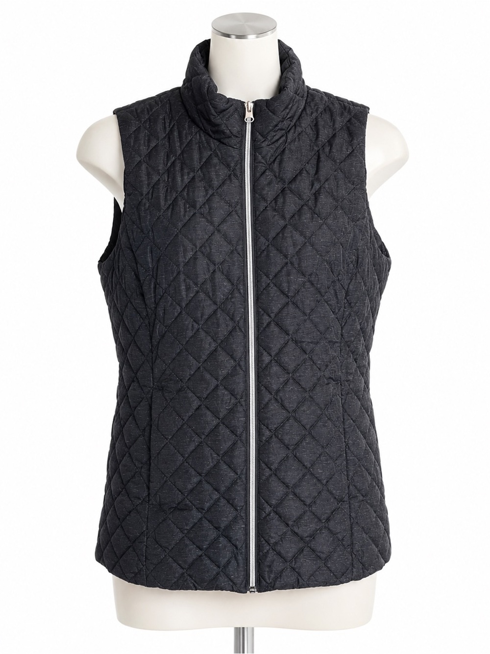 Banana Republic Women's Quilted Puffer Vest S Charcoal Gray Sleeveless Zip Up